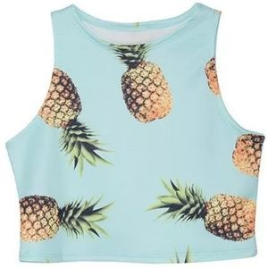 Light Blue Pineapple Print Crop Top Tank M